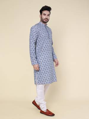 Men's grey silk blend kurta 2