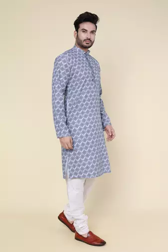 Men's grey silk blend kurta