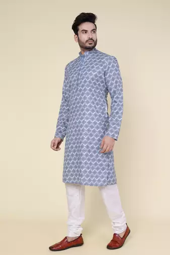 Men's grey silk blend kurta