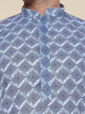 Men's grey silk blend kurta 4