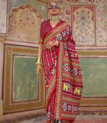 Silk Blend patola print saree in dark red