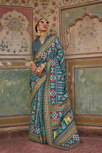 Silk Blend patola print saree in teal