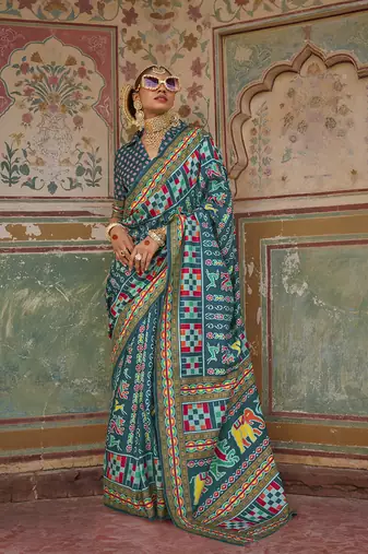 Silk Blend patola print saree in teal