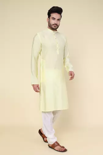 Men's yellow art silk kurta