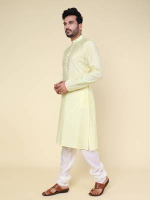 Men's yellow art silk kurta 3