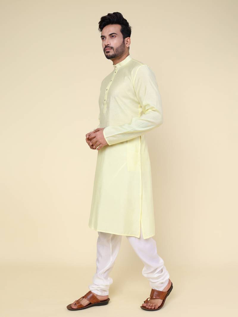Men's yellow art silk kurta