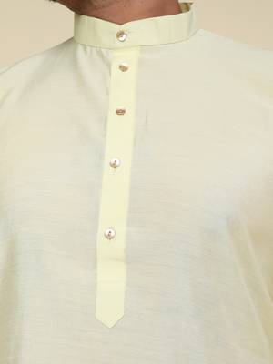 Men's yellow art silk kurta 4