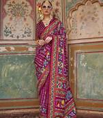 Silk Blend patola print saree in burgundy