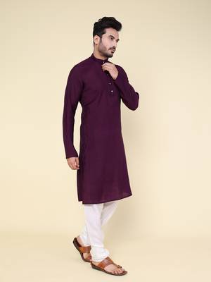 Men's purple art silk kurta 2