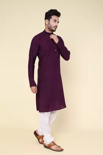 Men's purple art silk kurta