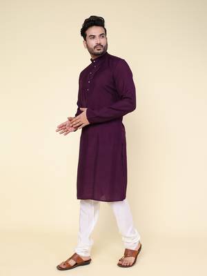 Men's purple art silk kurta 3