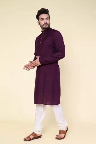 Men's purple art silk kurta