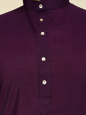 Men's purple art silk kurta 4
