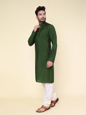 Men's mint green art silk kurta 3