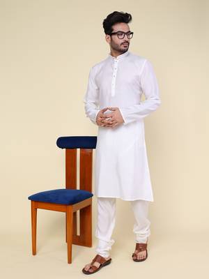Men's cream art silk kurta 2