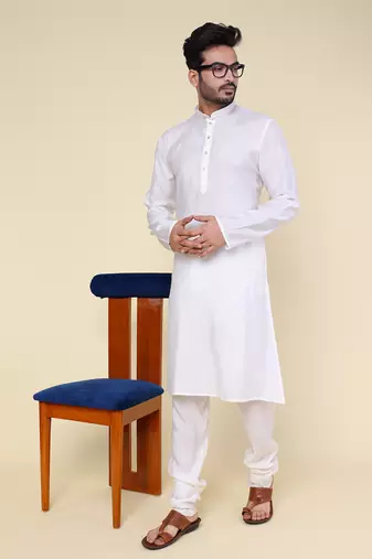 Men's cream art silk kurta