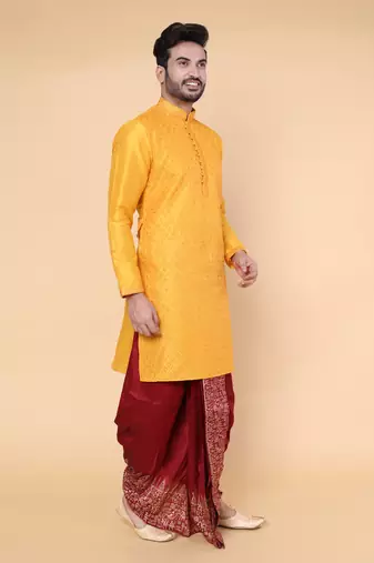 Men's orange silk kurta