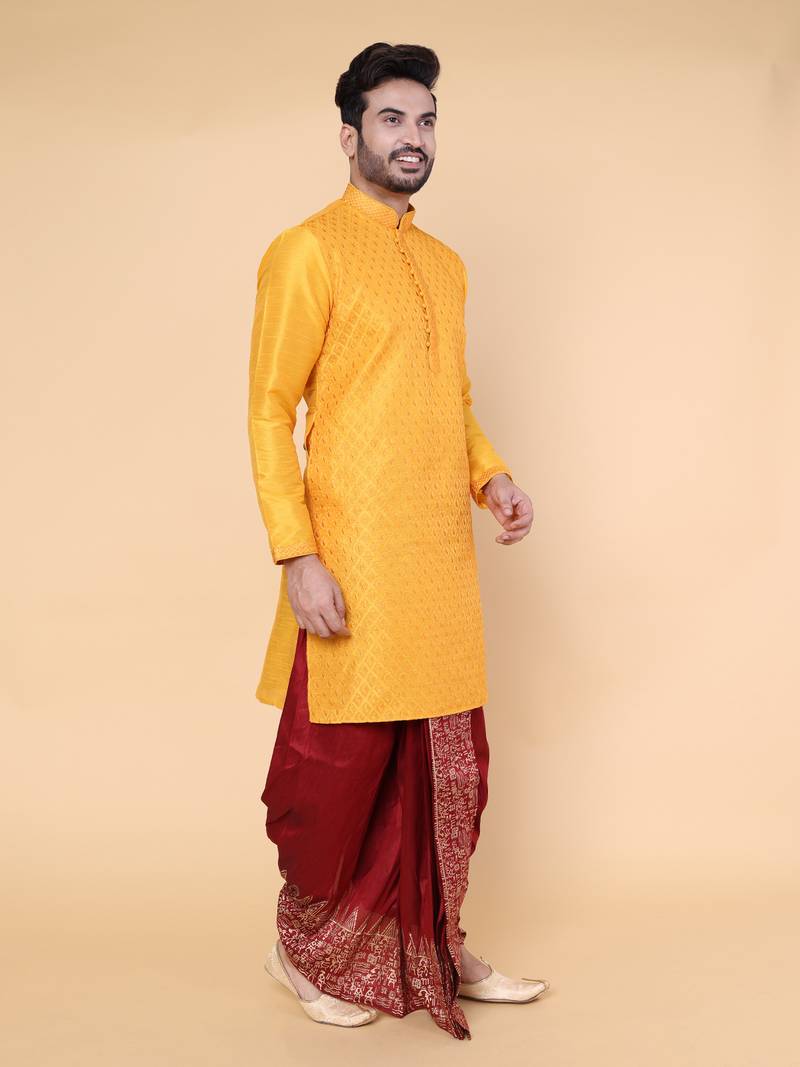 Men's orange silk kurta