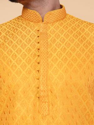 Men's orange silk kurta 3