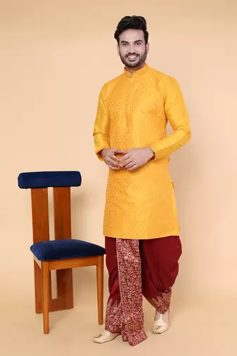 Men's orange silk kurta