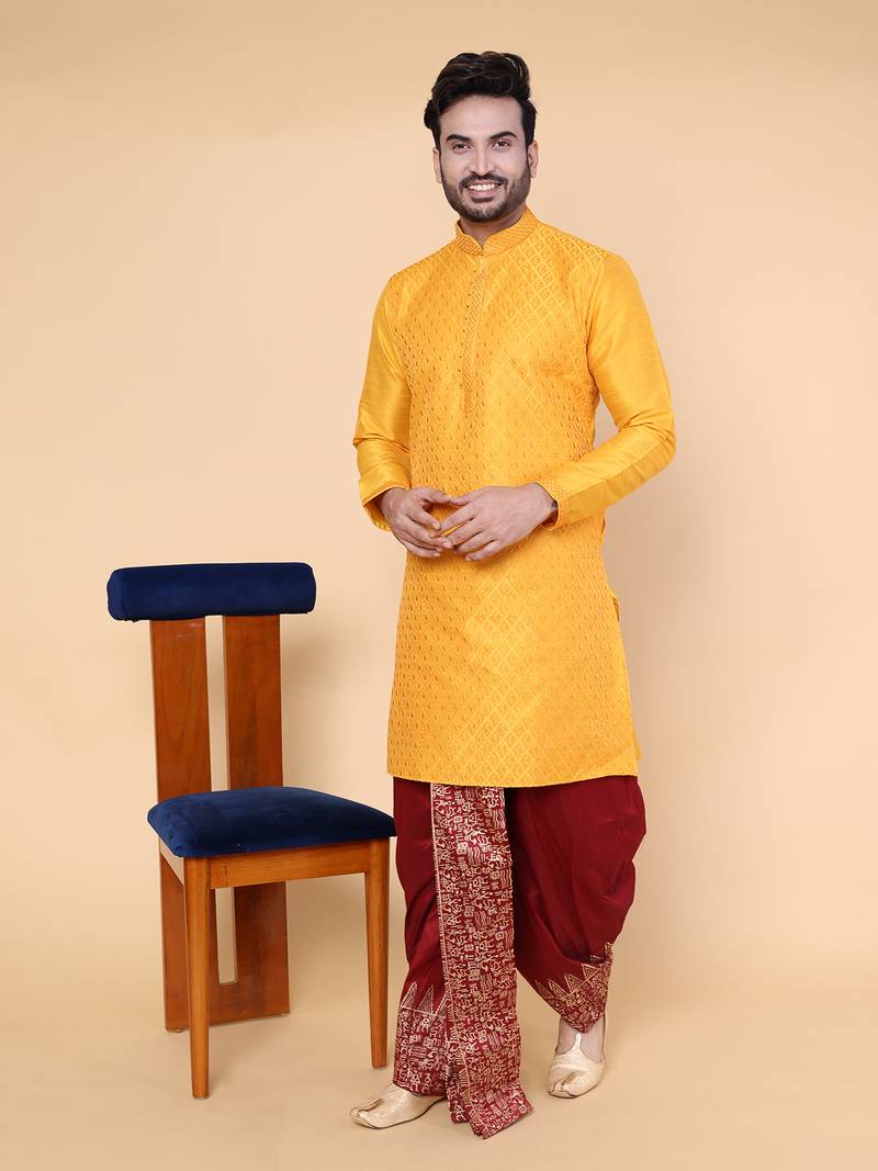 Men's orange silk kurta