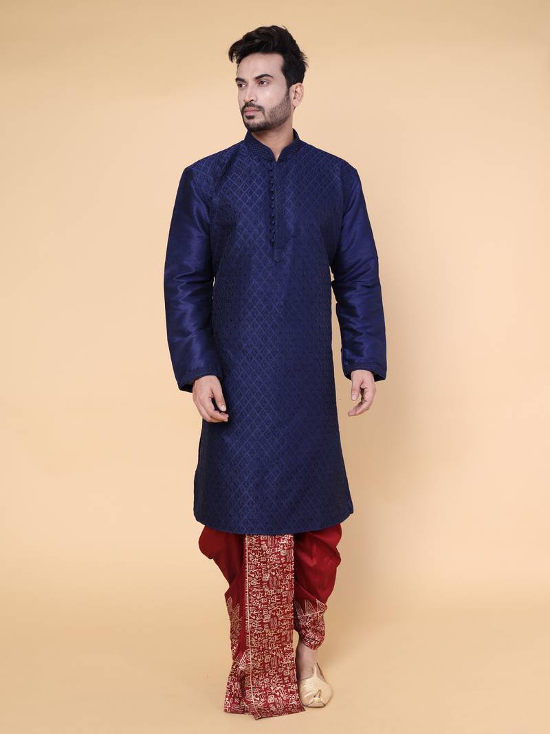 Men's blue silk kurta