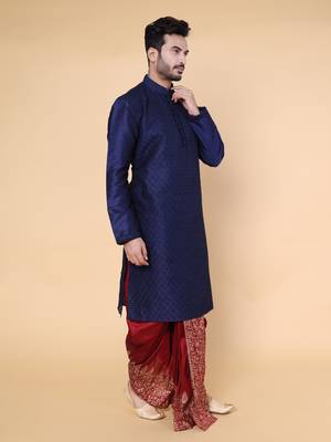 Men's blue silk kurta 3