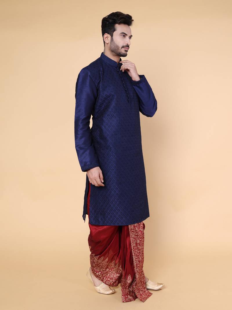 Men's blue silk kurta