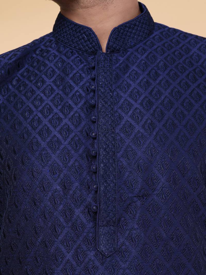 Men's blue silk kurta