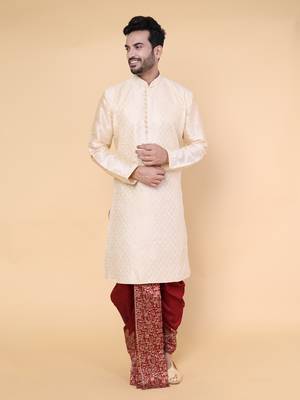 Men's gold silk kurta 2