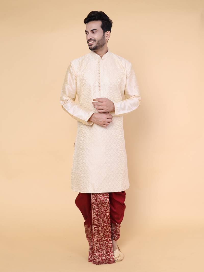 Men's gold silk kurta