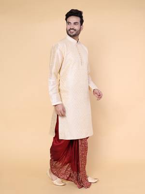 Men's gold silk kurta 3