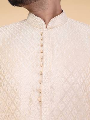 Men's gold silk kurta 4