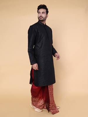 Men's black silk kurta 2