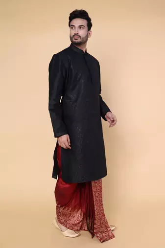 Men's black silk kurta