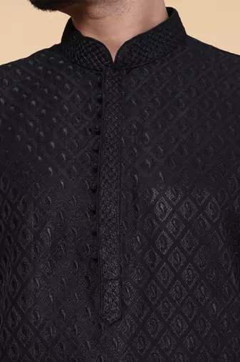 Men's black silk kurta