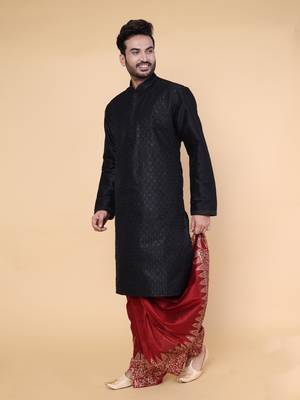 Men's black silk kurta 4