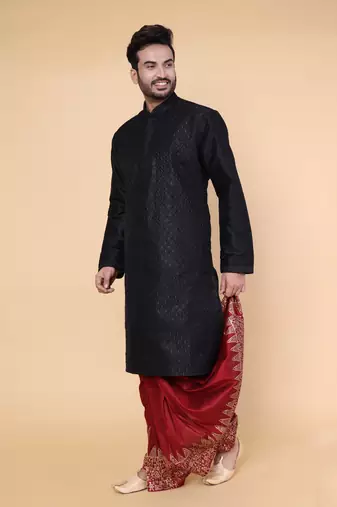 Men's black silk kurta