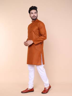 Men's rust cotton kurta 2
