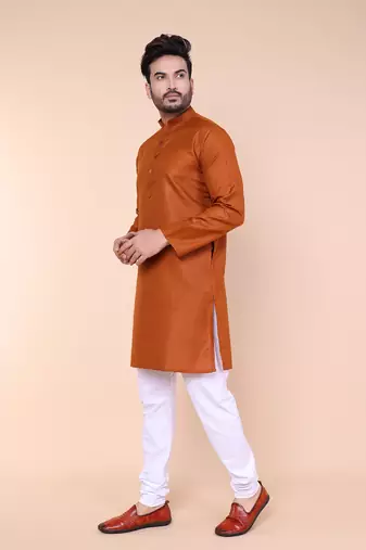 Men's rust cotton kurta
