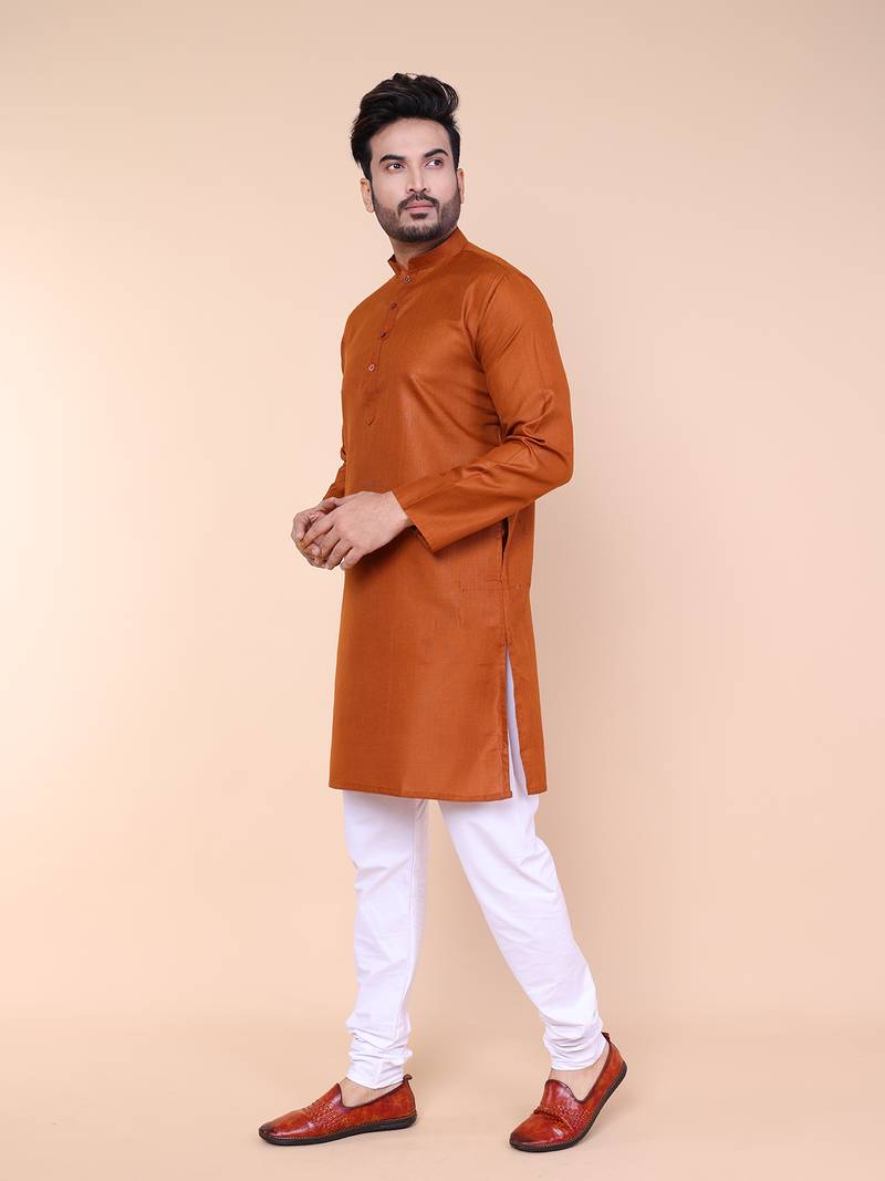 Men's rust cotton kurta
