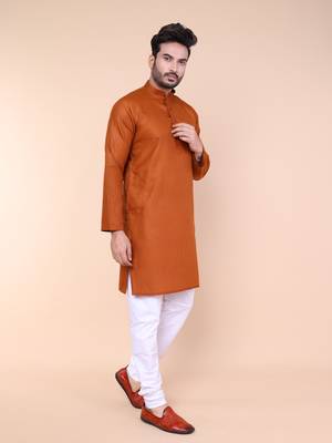 Men's rust cotton kurta 3