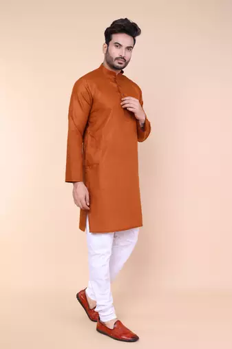 Men's rust cotton kurta