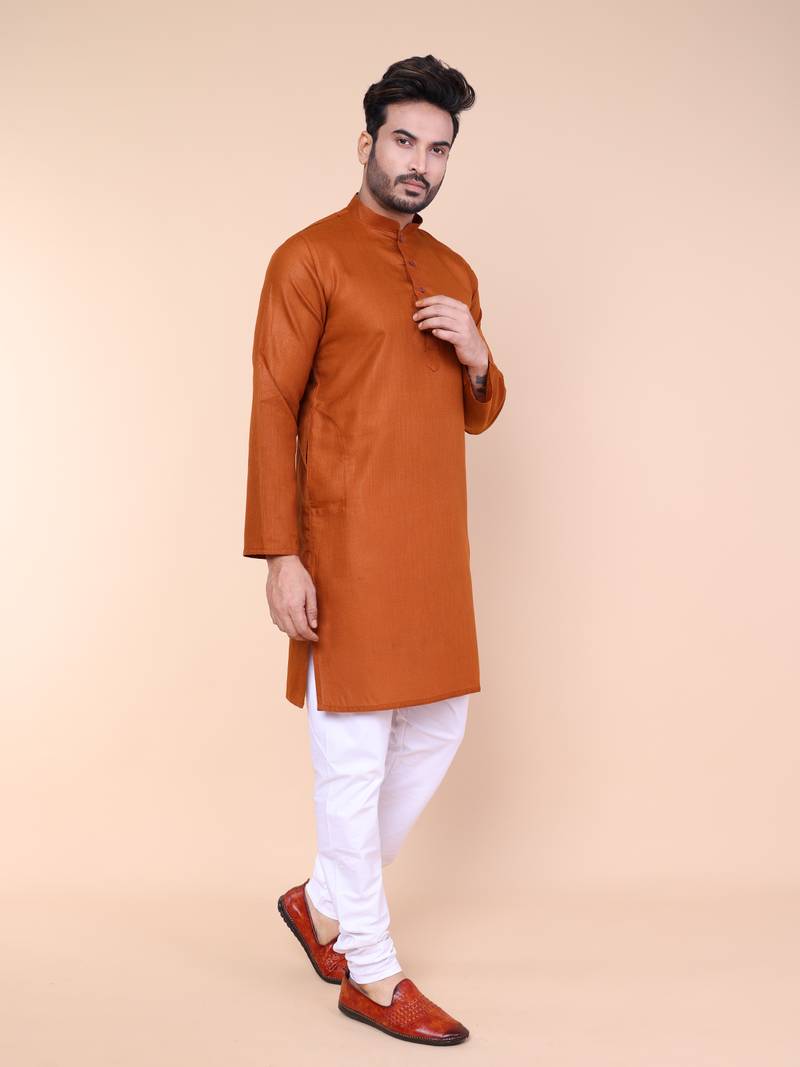 Men's rust cotton kurta