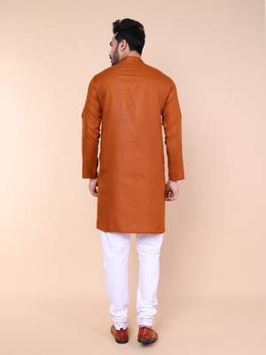Men's rust cotton kurta 4