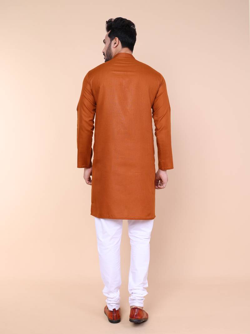 Men's rust cotton kurta