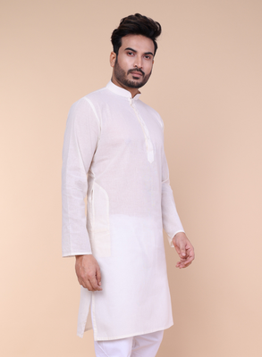 Men's cream cotton kurta 2