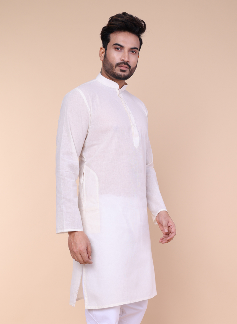 Men's cream cotton kurta