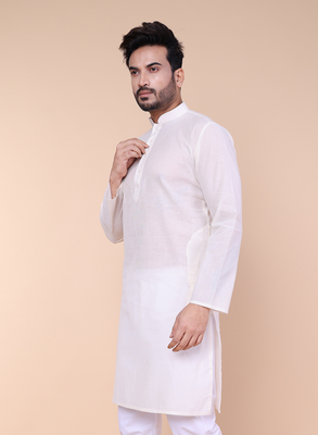 Men's cream cotton kurta 3