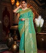 Green Banarasi silk blend with zari woven design